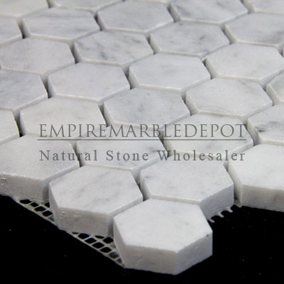 Carrara Marble Italian White Bianco Carrera 1 inch Hexagon Mosaic Polished