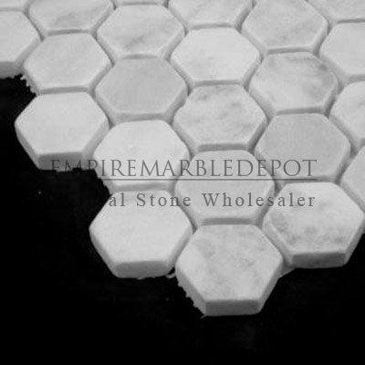 Carrara Marble Italian White Bianco Carrera 1 inch Hexagon Mosaic Tumbled