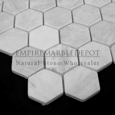 Carrara Marble Italian White Bianco Carrera 2 inch Hexagon Mosaic Tumbled